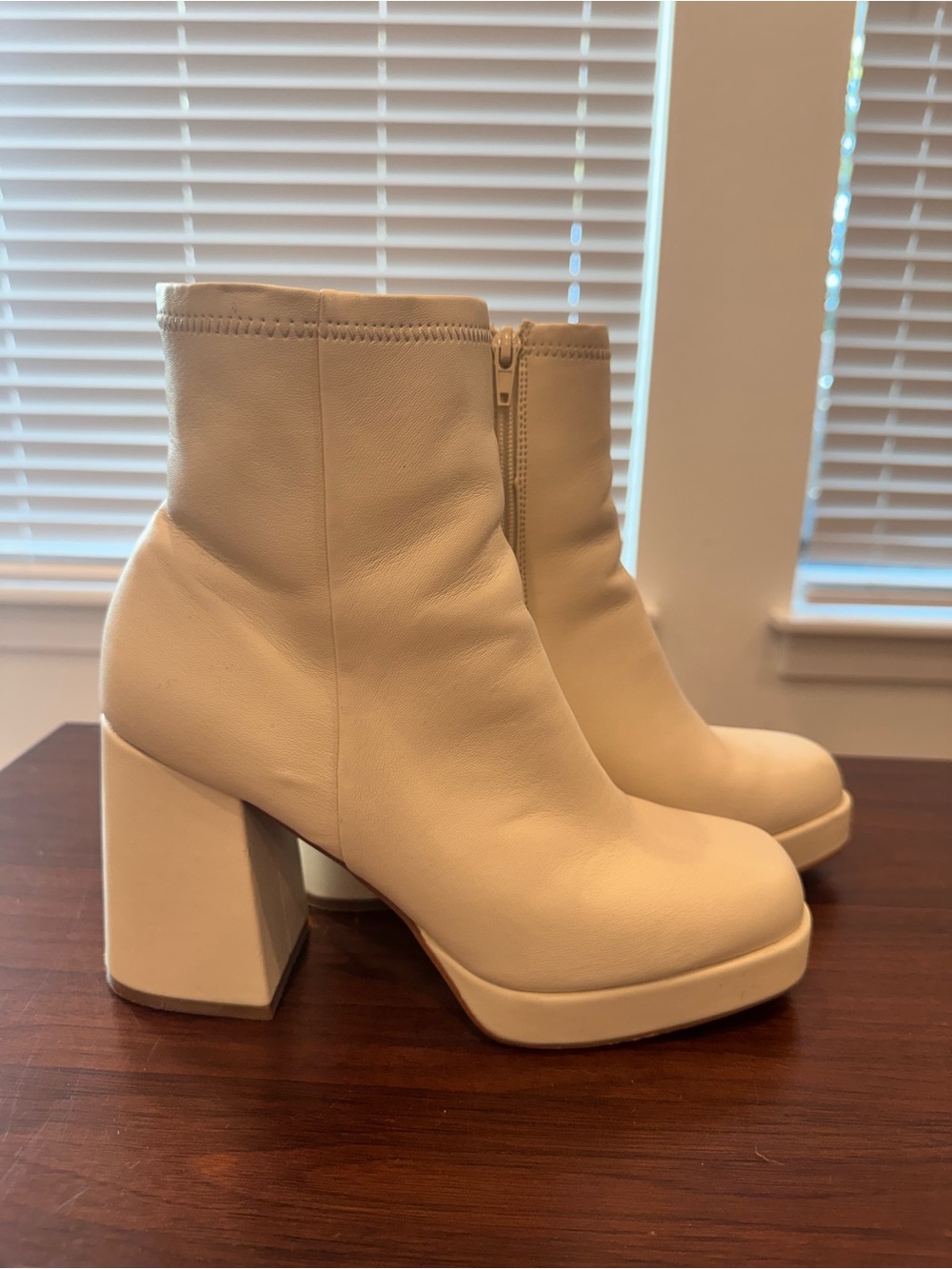 Steve Madden Cream Platform Block Heel Ankle Boots